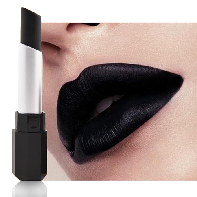 IATMOMOD Black Cream Matte Lipstick Stick 01#, Longwear Full Coverage Velvet Lip Color for Women, Waterproof Multi-Use Lip & Cheek Makeup Stick for Halloween Party, Lápiz labial mate en crema negra