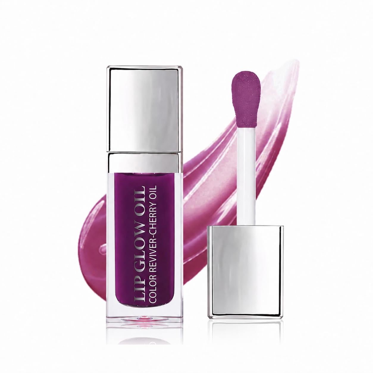 GECOMO Hydrating Lip Glow Oil, Lip Oil Gloss Transparent Toot Tinted Nourishing Long Lasting Repairing Lightening Lip Lines (BERRY) 0.2 OZ