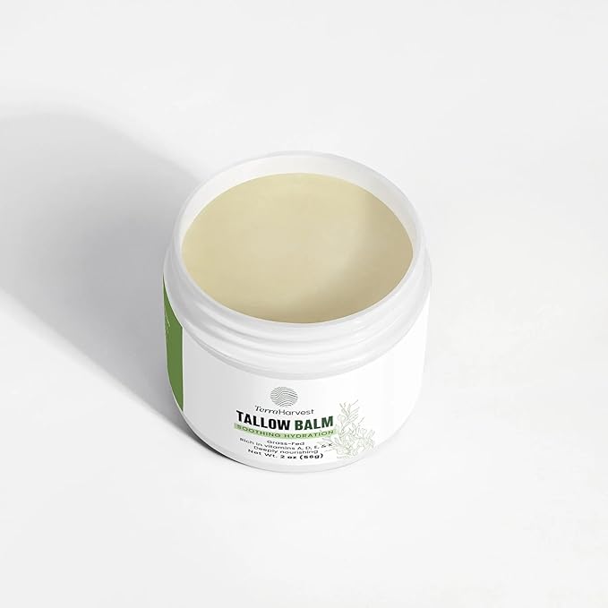 TERRAHARVEST Tallow Balm Soothing Hydration – Grass-Fed Beef Tallow Moisturizer with Olive & Jojoba Oil – Chemical-Free, Vitamin-Enriched Skincare with Essential Oil Aromatherapy – 2 oz