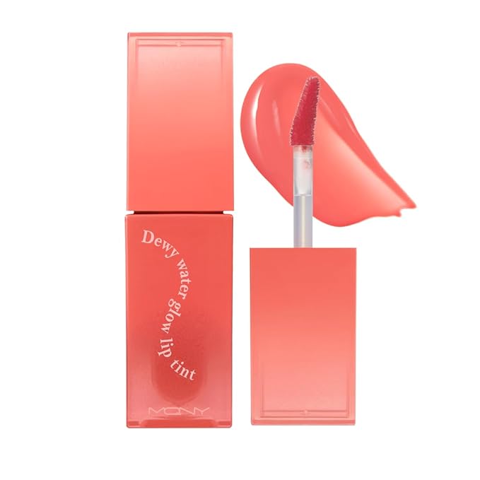 MQNY (MACQUEEN NEWYORK Dewy Water Glow Lip Tint - #07 Apricot Chew, Glass-like Mirror Shine Hydrating Lip Stain, Long-Lasting & Non-Sticky Water Tint, 0.12 oz (3.5g)