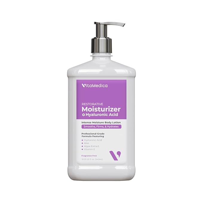 VitaMedica Hyaluronic Acid Body Moisturizer for Crepey & Aging Skin – Firming, 24-Hour Hydration – Professional-Grade Formula with Algae, Aloe & Panthenol – Fragrance Free