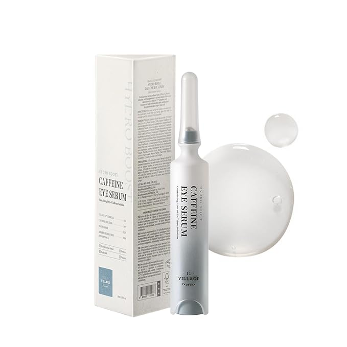 VILLAGE11FACTORY Hydro Boost Caffeine Eye Serum with 10% Caffeine Solution, Niacinamide, Hyaluronic Acid & Hexapeptide-8 for Depuffing, Elasticity, Dark Circle Treatment (0.33 fl.oz./10ml)