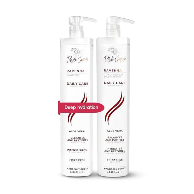 I Belli Capelli Ravenna Aloe Vera Shampoo & Conditioner Set – Paraben-Free, Deep Moisture, Breakage Reduction for Dry, Damaged & All Hair Types, 2×1L (33.8 fl oz each)