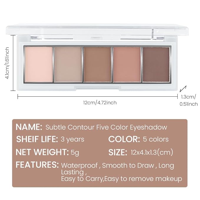 JUAAZIN 5 Colors Matte Eyeshadow Makeup Palette, 5 Natural Nude Brown Light Brown Cool-Toned Eyeshadow, Looks for Brown Eyes Women Finish Long Wearing Waterproof Professional Eye Makeup 02#