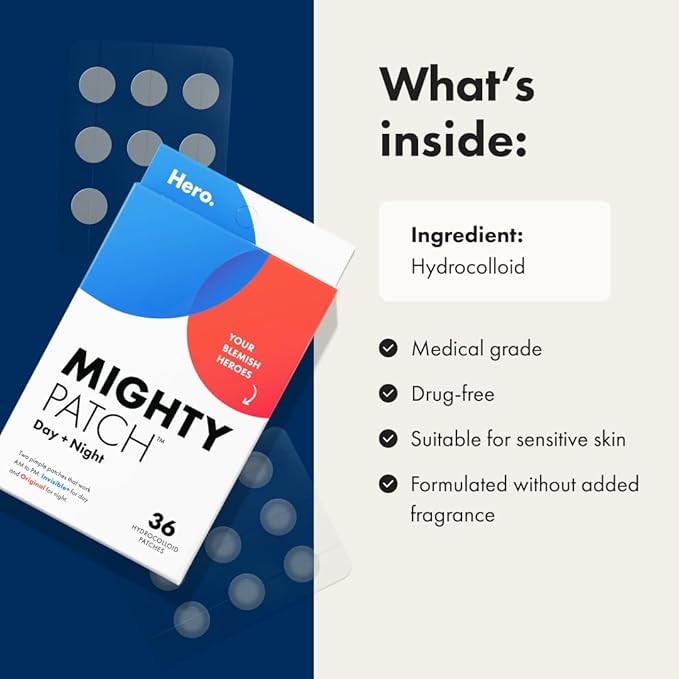 Mighty Patch Hero Cosmetics Day and Night Acne Pimple Patches, 36 Ct