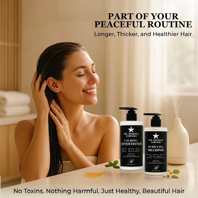 The Goodbye Company Castor Oil Shampoo Conditioner Duo, Gentle Cleansing and Lightweight Hydration, Aloe Vera Shea Botanicals, Sulfate Free Paraben Free Protein Free, 10 oz Each, Made in USA