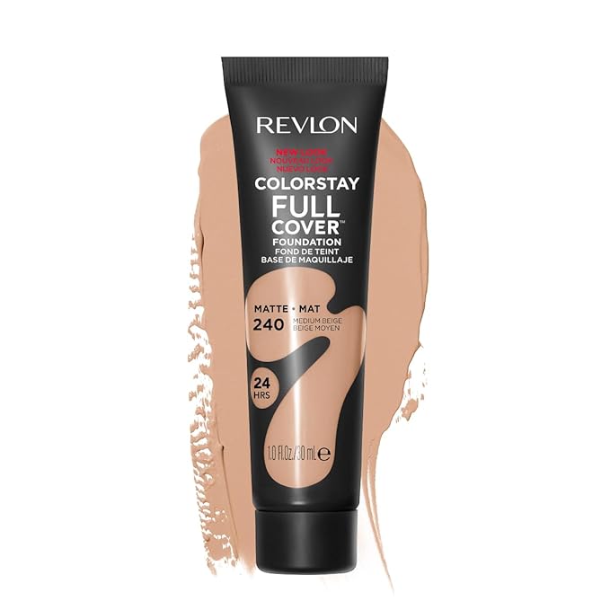 Revlon ColorStay Full Cover Longwear Matte Foundation, Heat & Sweat Resistant Lightweight Face Makeup, 240 Medium Beige, 1.0 fl oz