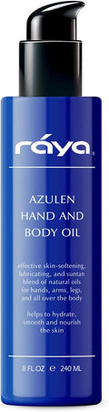 Raya Azulen Hand and Body Oil 8 oz (451) | Softening and Natural Blend of Oils for Hands, Arms, Legs, and Body | Great as a Body Massage Oil | Great for All Skin