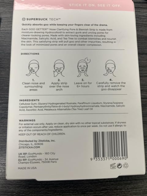 ZitSticka GooGetter Nose Pore Strips - Blackhead Remover Strips for Pore Clarifying & Blemishes - Fast-Acting & Effective - 8 Count