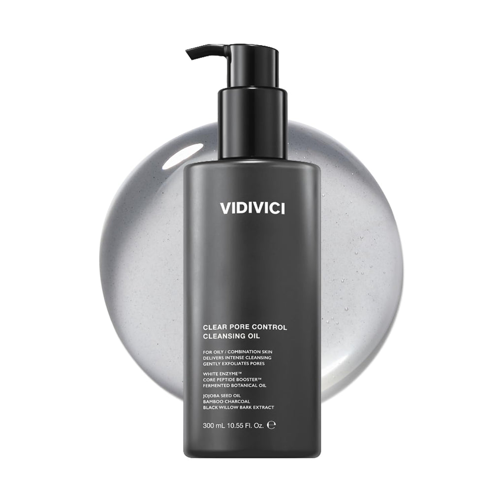 VIDIVICI Clear Pore Control Cleansing Oil 10.14 fl.oz | Makeup remover with blackhead care, Korean facial cleanser for oily skin, Sebum control with Bamboo Charcoal Powder, Korean skin care