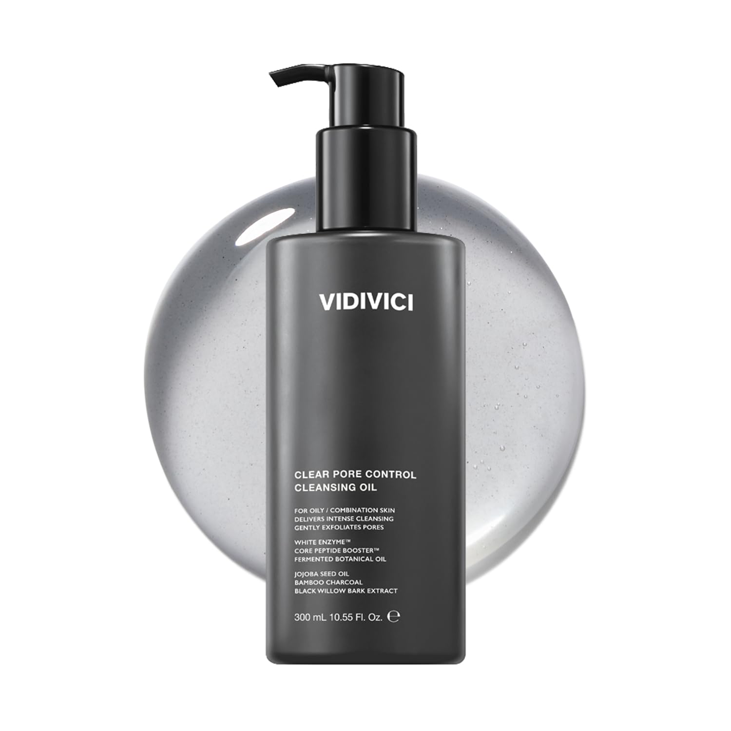 VIDIVICI Clear Pore Control Cleansing Oil 10.14 fl.oz | Makeup remover with blackhead care, Korean facial cleanser for oily skin, Sebum control with Bamboo Charcoal Powder, Korean skin care