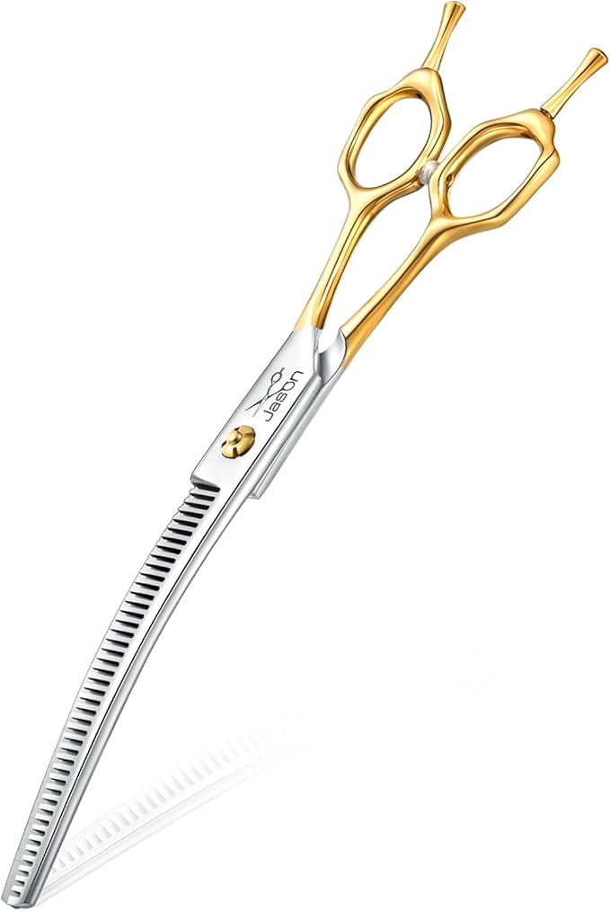 JASON Curved Dog Thinning Scissors - 7" Grooming Shears Ergonomic Updated