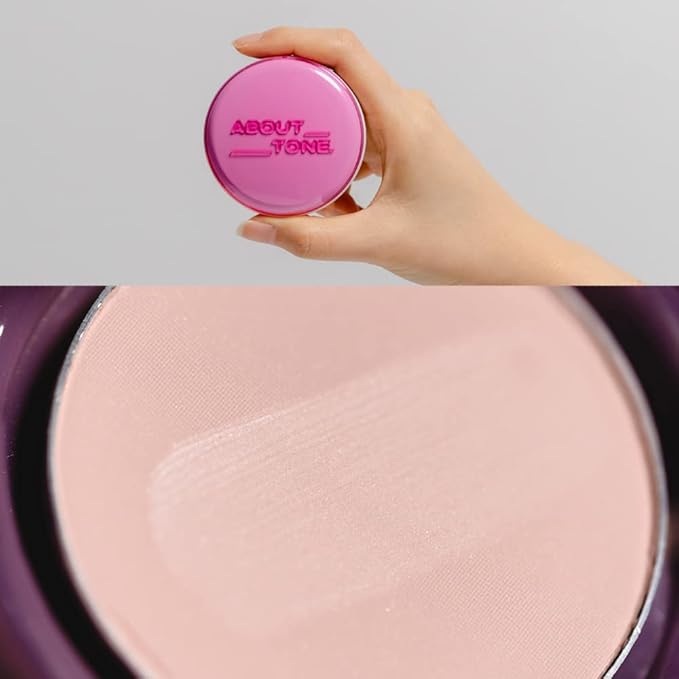 ABOUT TONE Powder Pact - Pressed Powder Compact with Mirror and Puff Makeup Fixing Setting Natural Blur Semi-Matte Finish Transparent Face Tone-Up Oil & Sebum Control Vegan (GLOW POWDER PACT)