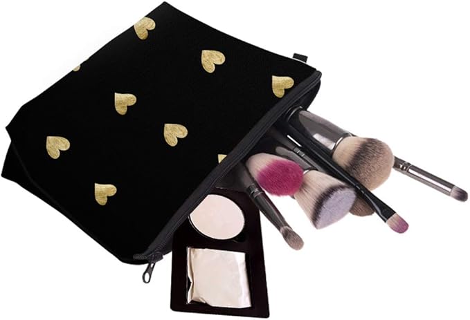 Aiphamy Cute Travel Makeup Bag Cosmetic Bag Small Pouch Gift for Women (Brushed Gold Heart)