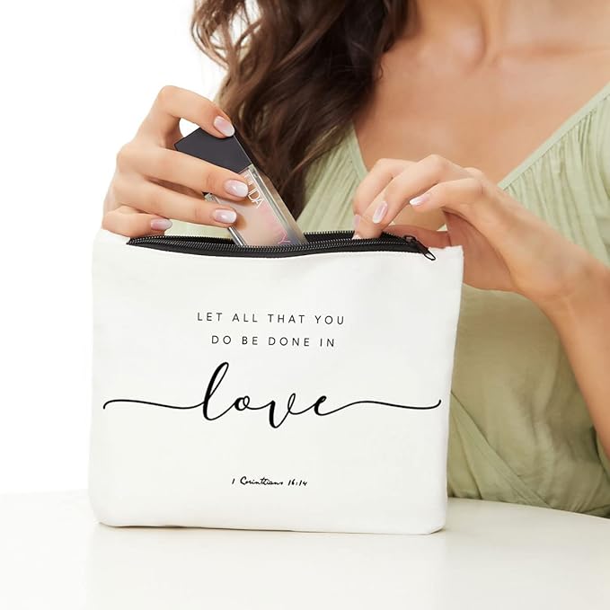JIUWEIHU Christian Gifts Makeup Bag, Inspirational Bible Verse Cosmetic Bag