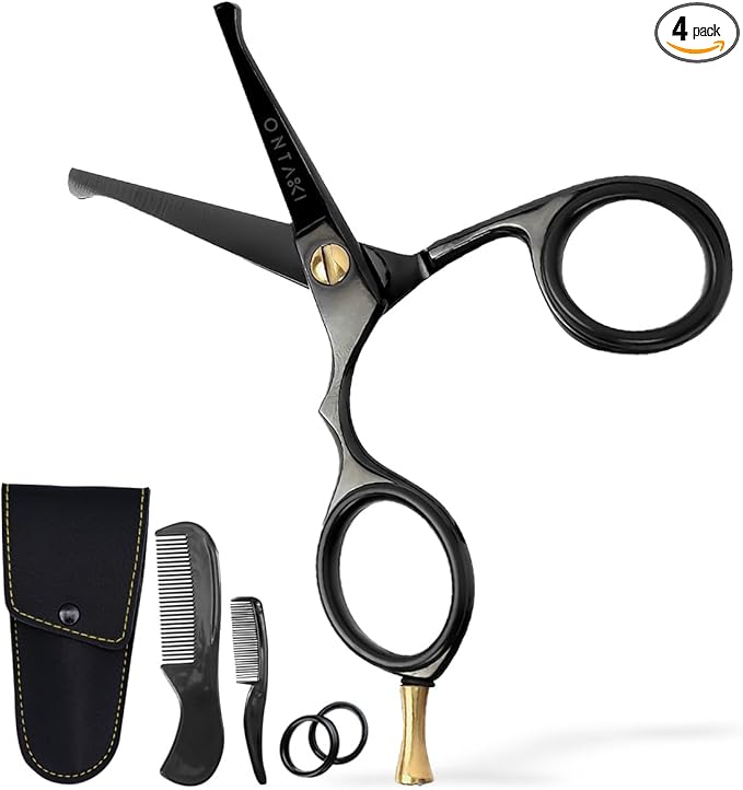 Ontaki Beard & Mustache Scissors & Combs for Men - 4.2" Black