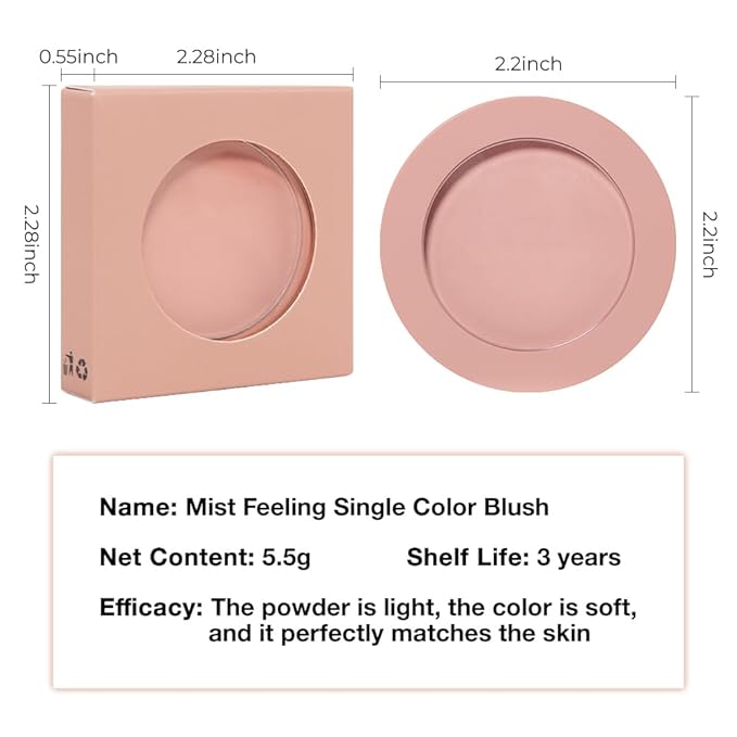 HHLTOH Single Soft Rose Pink Matte Powder Blush Palette Face Makeup, Blush for Looks Younger Cheeks, Monochrome Cream Blushes Lightweight Long Lasting, Blush for Women All Skin Tones Paleta de, 01