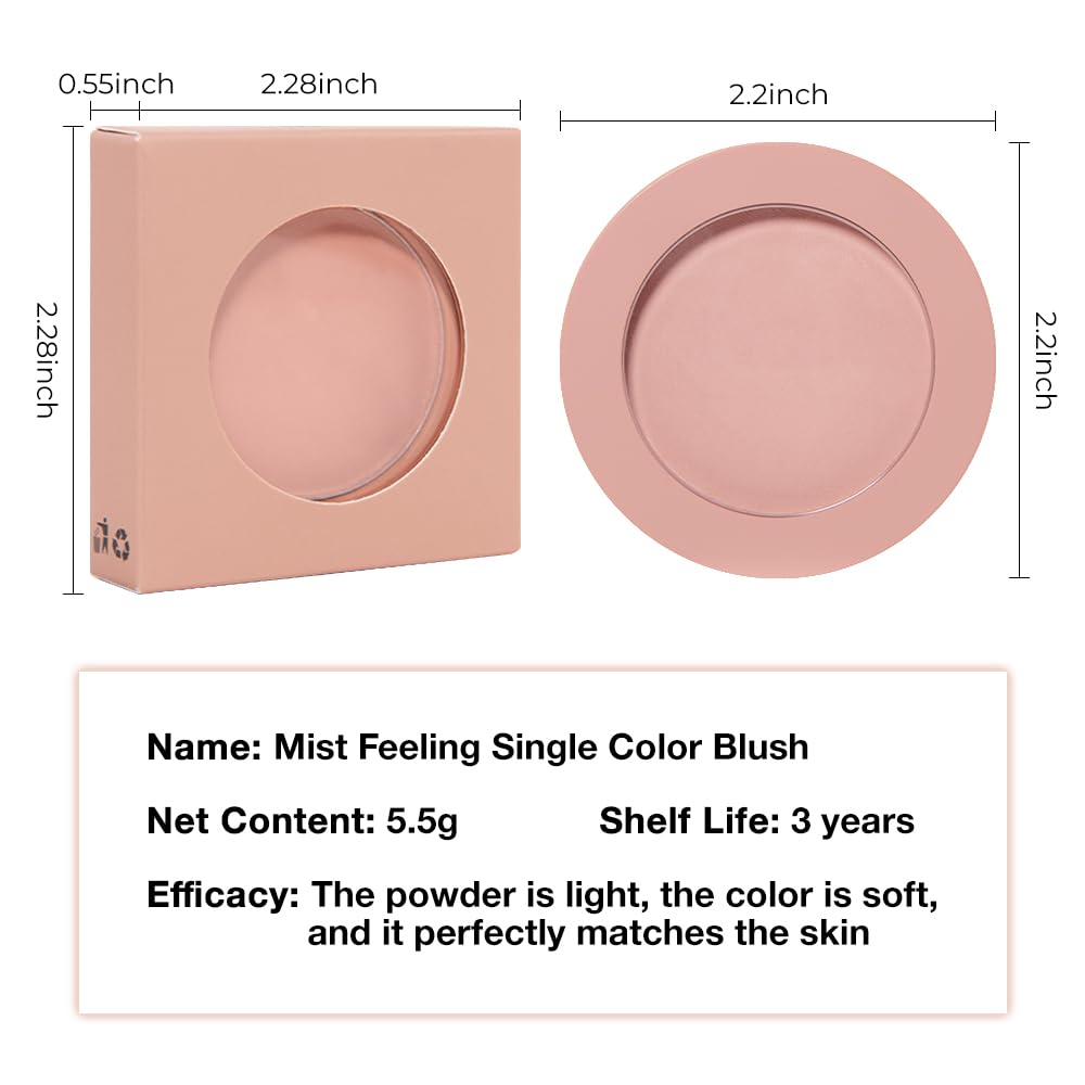 HHLTOH Single Soft Rose Pink Matte Powder Blush Palette Face Makeup, Blush for Looks Younger Cheeks, Monochrome Cream Blushes Lightweight Long Lasting, Blush for Women All Skin Tones Paleta de, 01