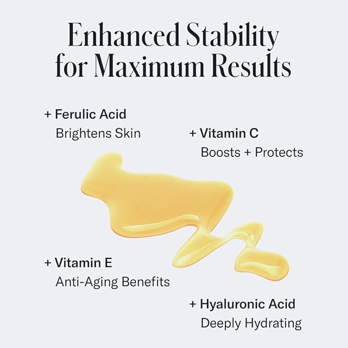 Geologie Vitamin C+E Ferulic Acid Face Serum | Brightening & Firming Anti-Aging Gel Formula | 5% Light-Protected & Stabilized Vitamin C, 0.5% Vitamin E, 1.5% Hyaluronic Acid | 30 ML