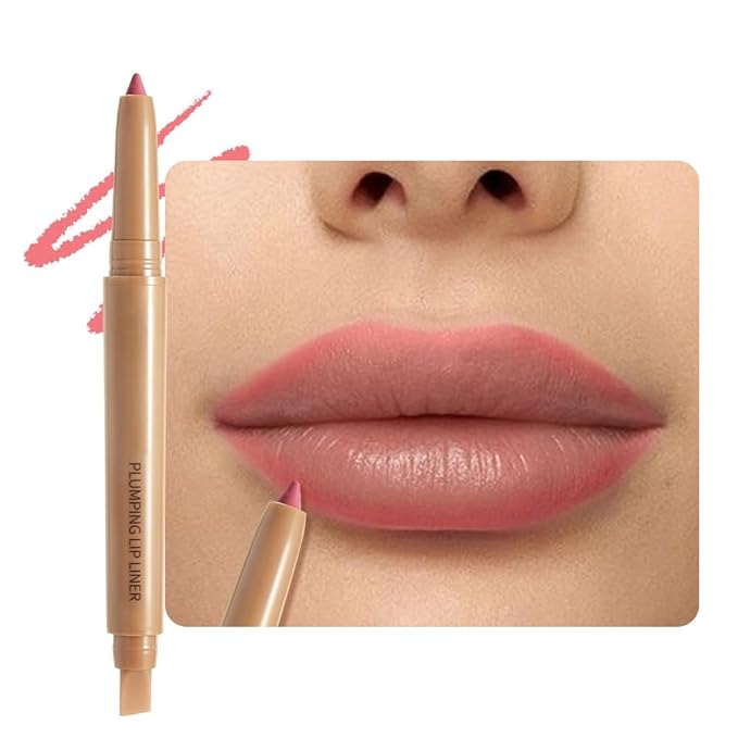 JUAAZIN Peony Pink Matte Lip Liner Pencil, Plump Lip Liners Long-Lasting Creamy Formula, With Silicone Smudger for Define Contours & Sculpting Lip, Waterproof Non-Staining Crayon Lip Liner 02#