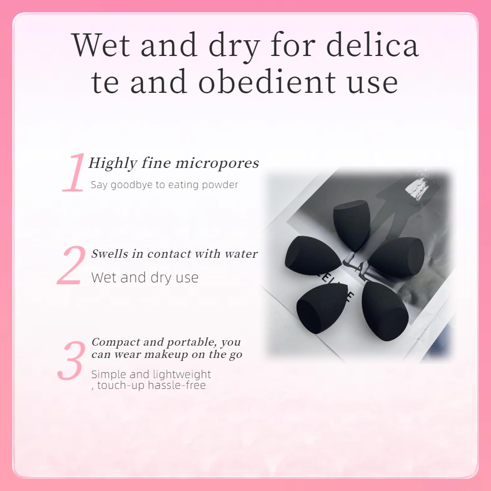 Wiko 12 Pcs Makeup Sponges Black for Foundation Latex-Free Cosmeti Blending Sponge Set Reusable Applicator For Powder Cream and Liquid Makeup Tools Bulk