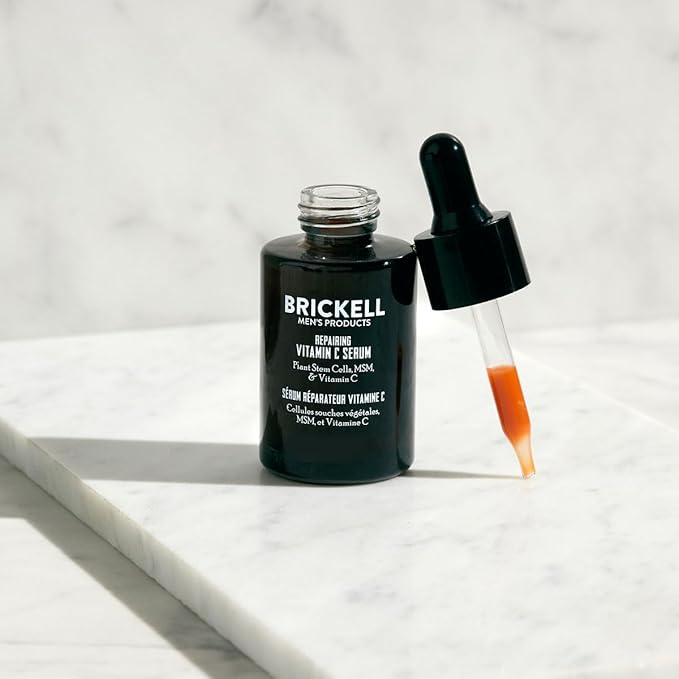 Brickell Men's Anti Aging Serum For Face, Repairing Night Facial Serum for Men, With Vitamin C, Hyaluronic Acid, and Green Tea to Diminish Wrinkles and Reduce Redness, 1 Ounce, Scented
