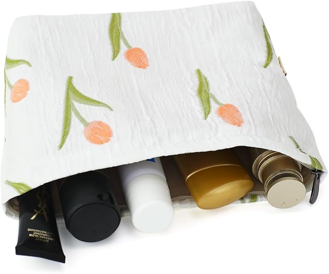 BBORGDC Floral Jacquard Makeup Bag - Large Capacity Cosmetic Pouch & Travel Toiletry Organizer with Zipper, Perfect for Daily Use, Gifts, and On-the-Go Essentials, Purses for Women Clearance