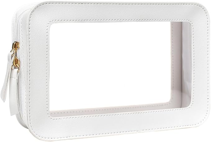 FFpaw Clear Makeup Bag, White Travel Makeup Pouch Toiletry Bag for Women Waterproof Small Cosmetic Bag Case Small Make Up Bag with Zipper Car Organizer Car Essentials for Women Men