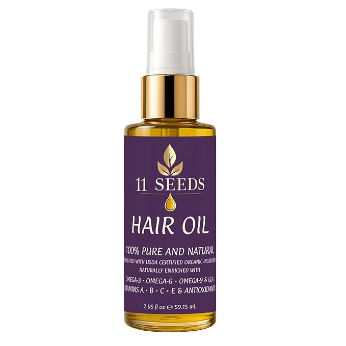 11 Seeds Organic Hair Oil for Frizz Control-Damaged Hair, Shine, Color Safe