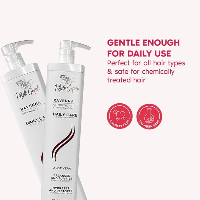 I Belli Capelli Ravenna Aloe Vera Shampoo & Conditioner Set – Paraben-Free, Deep Moisture, Breakage Reduction for Dry, Damaged & All Hair Types, 2×1L (33.8 fl oz each)