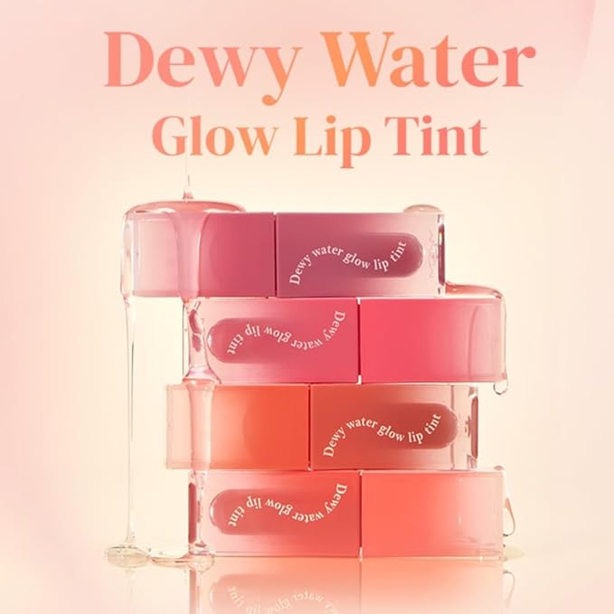 MQNY (MACQUEEN NEWYORK Dewy Water Glow Lip Tint - #06 Juicy Pink, Glass-like Mirror Shine Hydrating Lip Stain, Long-Lasting & Non-Sticky Coral Tone Water Tint, 0.12 oz (3.5g)