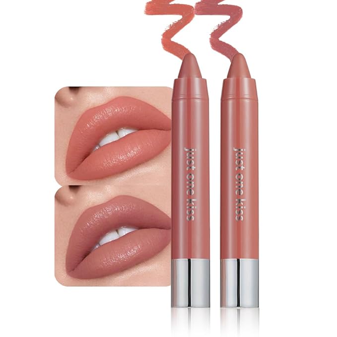 mekuel 2Pcs Maroon & Orange Hydrating Cream Lipsticks Lip Crayon for Women, Natural Moisturing Lipstick Lip Liner Crayon Set for Ombre Shades, Matte Creamy Lips Stick Nourishing Lips Balm Set, C