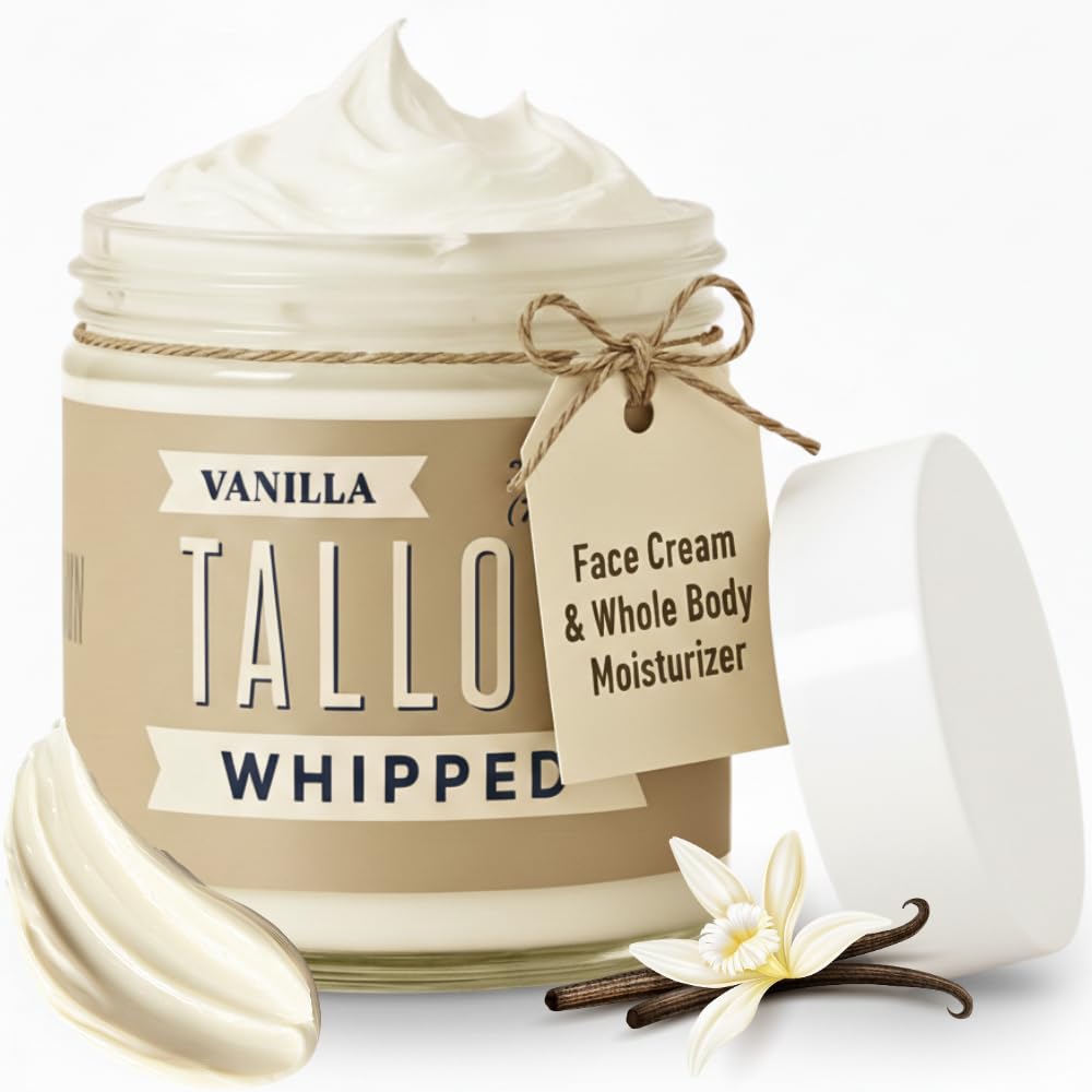 Lady May Tallow Whipped Tallow 9oz - All Natural Face Cream + Whole Body Moisturizer for Dry Skin - Made With Scented Oil Blend - No Preservatives, Parabens or Seed Oils - USA Made (Vanilla)