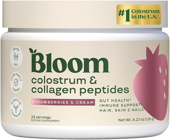 Bloom Nutrition Bovine Colostrum Powder, Unflavored, 25 Servings