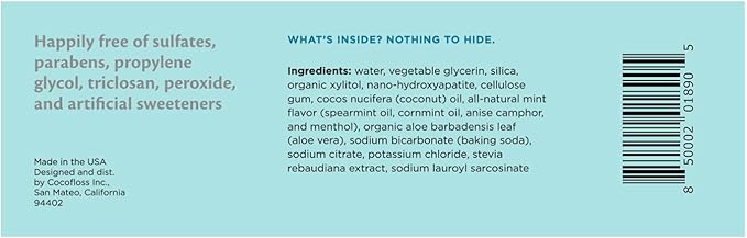 Cocoshine Teeth Whitening Toothpaste by Cocolab, Nano-Hydroxyapatite Toothpaste, Non-Fluoride with Xylitol and Coconut Oil, Gently Formulated for Sensitive Teeth, For Adults and Kids, Mint, 3.4 Oz
