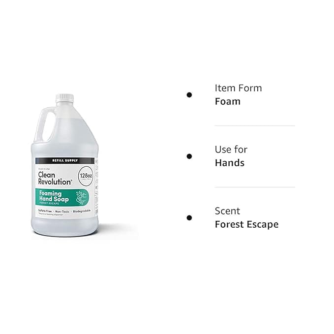 Clean Revolution Foaming Hand Soap Refill with Real Essential Oils, Moisturizing Sulfate-Free Hand Soap, Ready-to-Use Foam Soap Refill for Kitchen & Bathroom (Forest Escape, 128oz)
