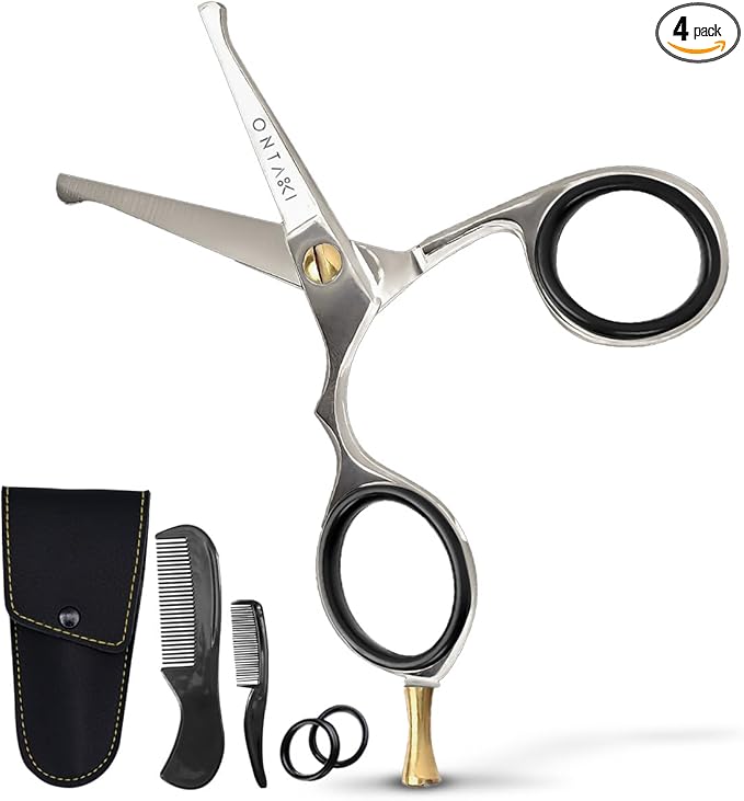 Ontaki Beard & Mustache Scissors & Combs for Men - 4.2" Silver