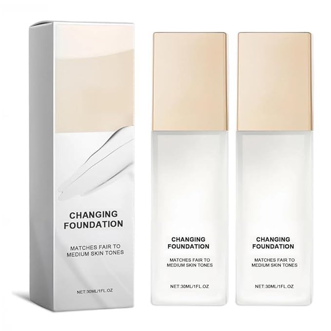 Color Changing Foundation for Mature Skin, Hydrating and Lightweight Liquid Foundations, Tone Suitable for All Skin Types (2pcs)