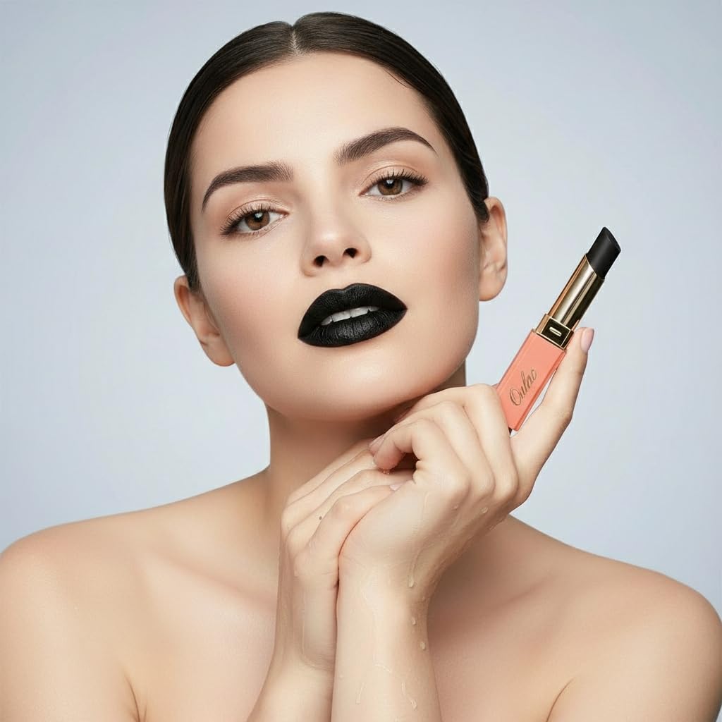 Oulac Black Lipstick for Women, Halloween Matte Lipsticks, Full Coverage Lip Color, Satin Matte Finish, Cream Texture, Hydrating, Infused with Hyaluronic Acid, Vegan & Clean Beauty 4g SG16