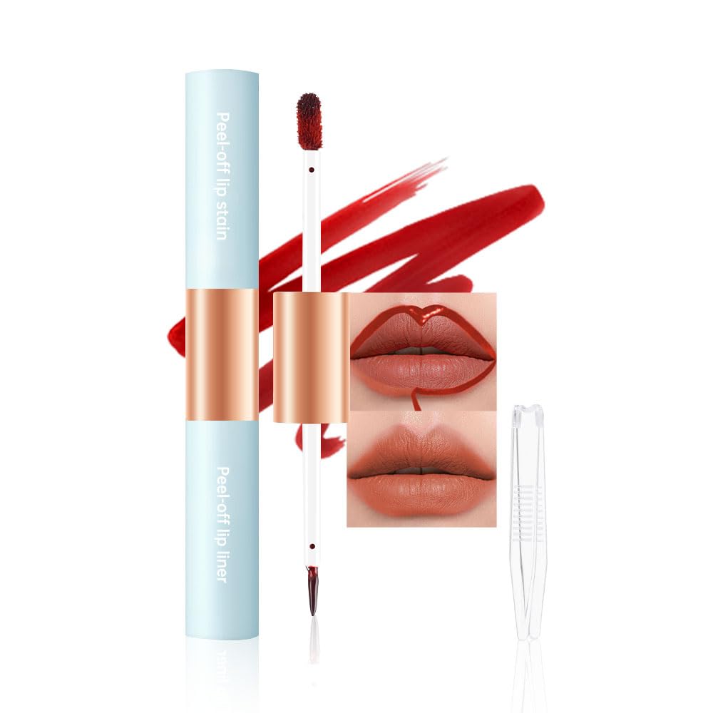 Matte Lip Stain Peel Off Lip Gloss& Lip Liner 2-in-1: One end defines lips with precision liner, the other peels off to reveal long-lasting, waterproof, smudge-proof, transfer-proof matte color.1#