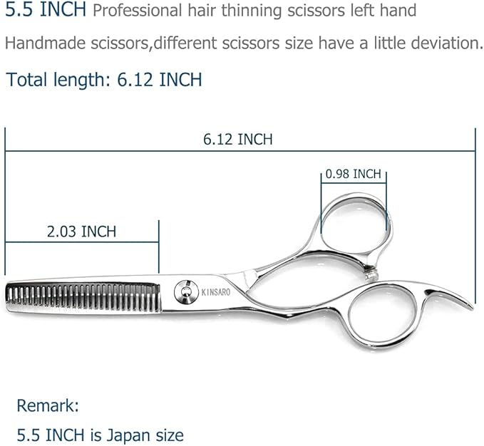 KINSARO Left Hand Hair Thinning Scissors 5.5 Inch, 440C, Texturizing Shears