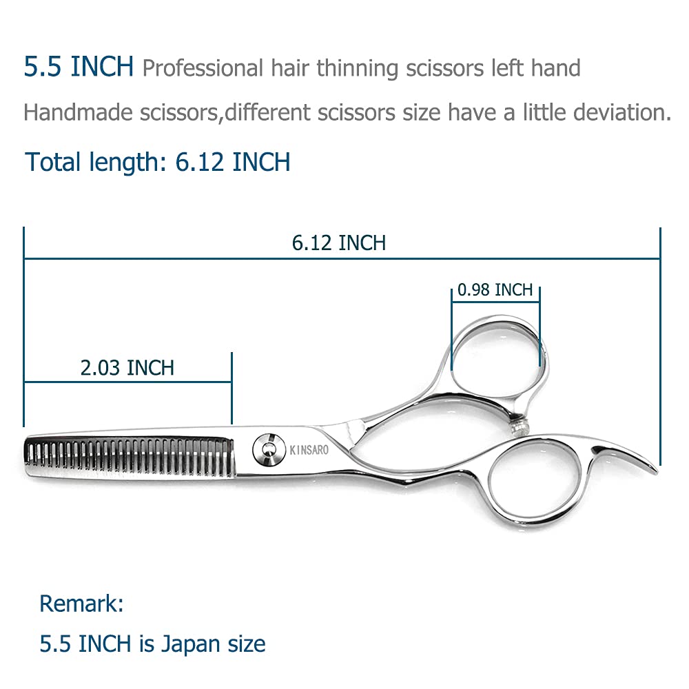 KINSARO Left Hand Hair Thinning Scissors 5.5 Inch, 440C, Texturizing Shears