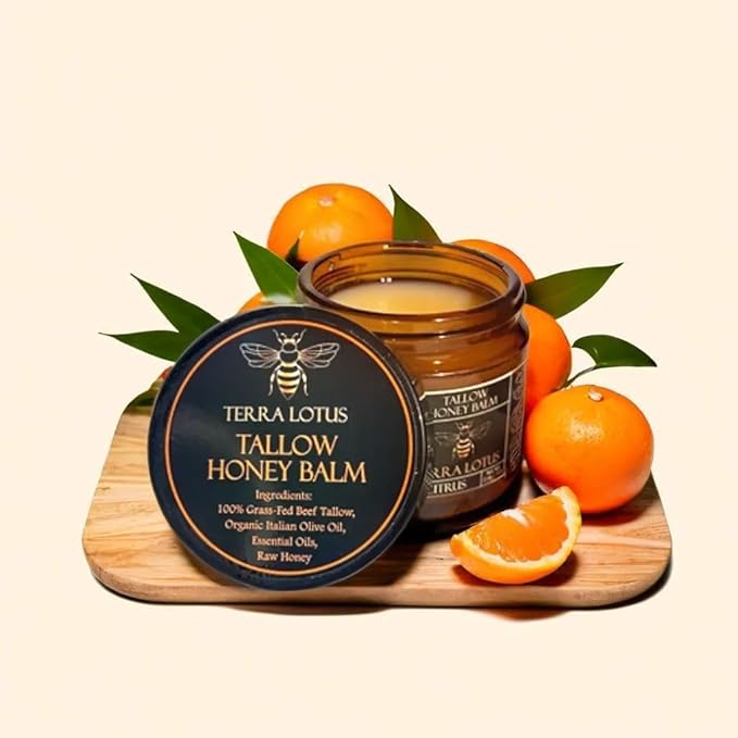 Terra Lotus - Organic Grass-Fed Beef Tallow Balm with Raw Honey - Moisturizing Cream for Soft, Smooth Skin - Handmade All-Natural Moisturizer (2 Oz, Lavender)
