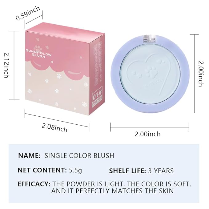 HHLTOH Matte Blush Powder for Cheeks, Cruelty Free Makeup – Long Lasting Natural Face Blusher Makeup, Lightweight Blendable Cheek Color Palette for Women All Skin Tones - #03 Pastel Blue