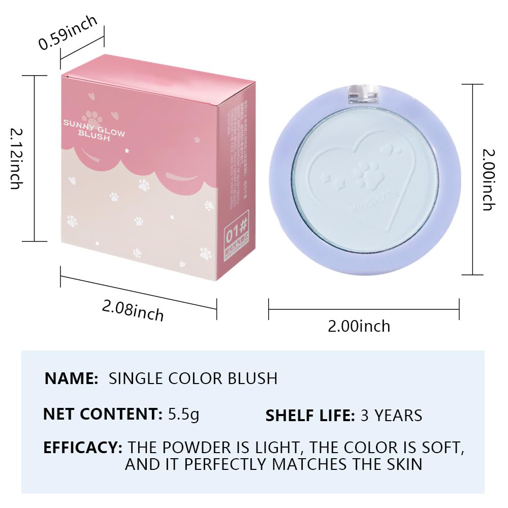 HHLTOH Matte Blush Powder for Cheeks, Cruelty Free Makeup – Long Lasting Natural Face Blusher Makeup, Lightweight Blendable Cheek Color Palette for Women All Skin Tones - #03 Pastel Blue