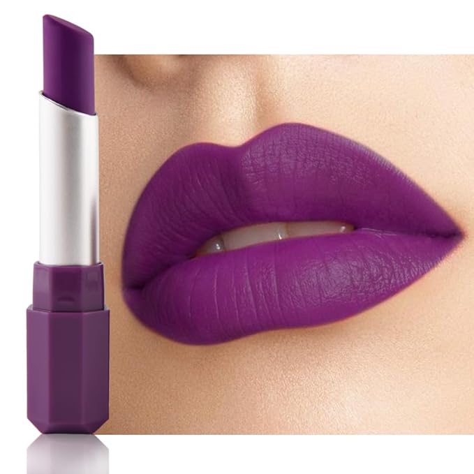 IATMOMOD Plum Purple Cream Matte Lipstick Stick 10#, Longwear Full Coverage Velvet Lip Color, Waterproof Multi-Use Lip & Cheek Makeup for Party & Daily Wear, Labial con color mate para uso diario