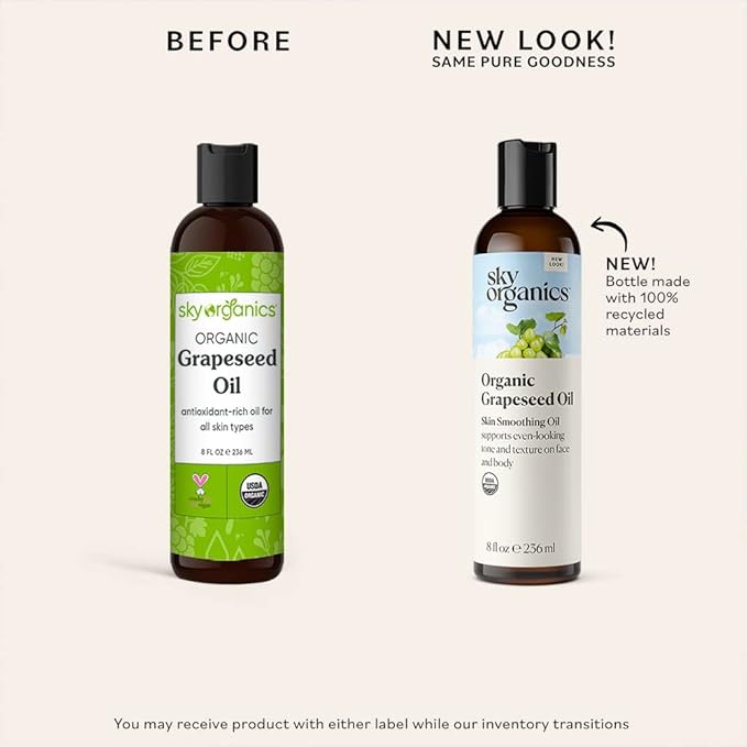 Sky Organics Organic Grapeseed Oil 8 fl oz, 100% Pure & Cold-Pressed