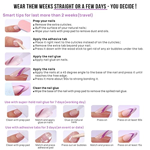 BTArtbox Press On Nails, Classic French, Short Square, White Nude, 30Ct
