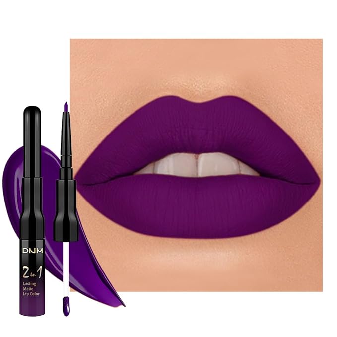 IATMOMOD 1Pcs 2 in 1 Purple Matte Lip Liner and Liquid Lipstick Stain Makeup Set for women, Purple Long Lasting Smudge Proof Lip Tint Matte Finish Lip Gloss for All-Day Color Hold Easy to Use 52#