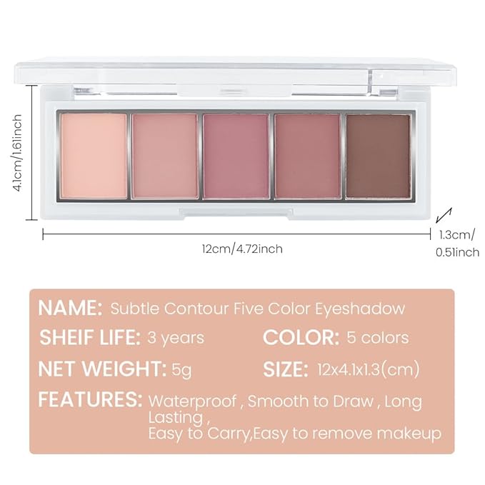JUAAZIN 5 Colors Matte Eyeshadow Makeup Palette, 5 Natural Neutral Nude Brown Faded Rose Colors Eyeshadow, Looks for Brown Eyes Women Finish Long Wearing Waterproof Professional Eye Makeup 04#